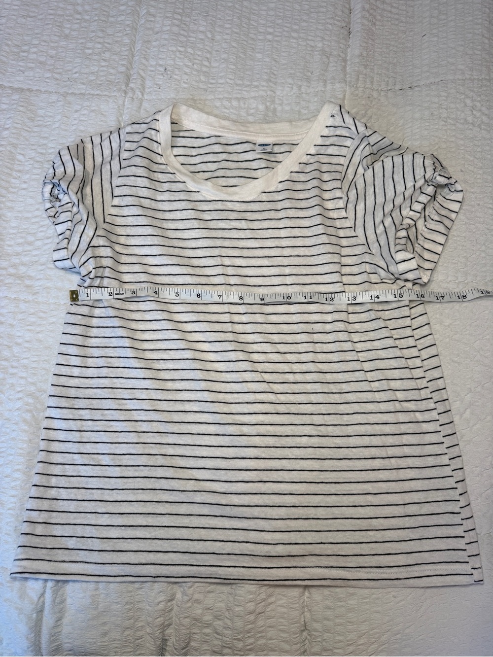 Old Navy Black and White Striped Relaxed Tee with Sleeve Knot Detail Size XS